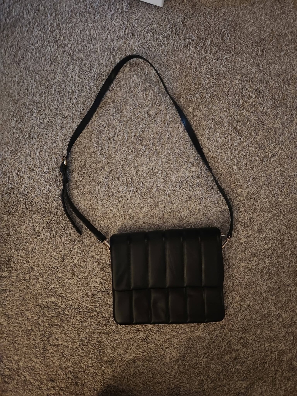 Vegan Leather Crossbody Bag - Black with Gold Hardware